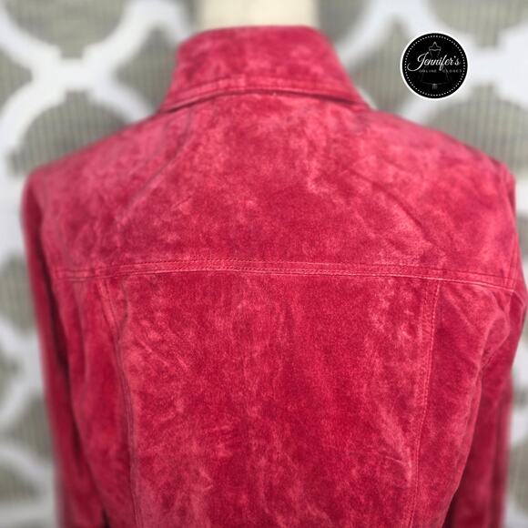 Coldwater Creek Red Front Snap Closure Long Sleeve Lined Suede Jacket Size PL - Picture 8 of 13